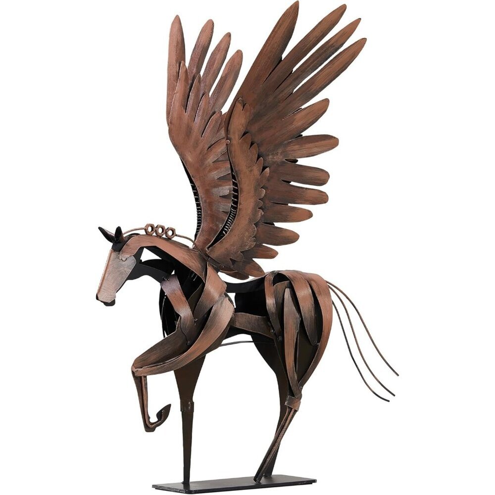 Horse Statue Décor Artwork 24" H Metal Pegasus Greek Flying Sculpture Brown - Picture 4 of 6